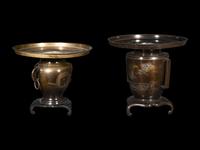 Two Japanese Mixed Metal Flower Arranging Pots, Usubata