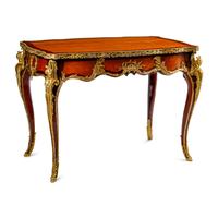 A Louis XV Style Parquetry and Gilt Bronze Mounted Bureau Plat