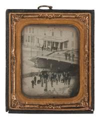 [EARLY PHOTOGRAPHY - OUTDOOR]. 5 ambrotype and tintype views featuring people with horses.