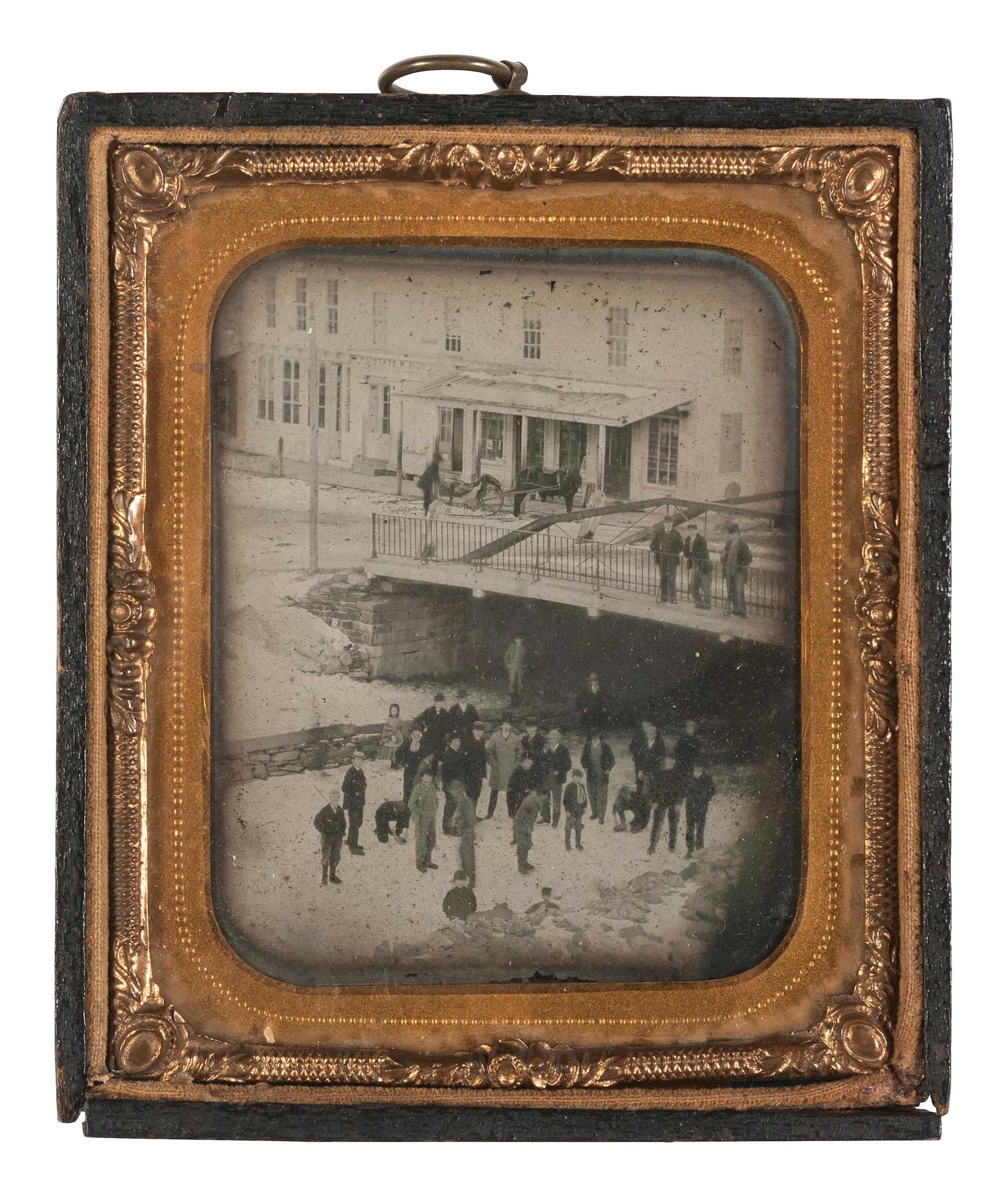 [EARLY PHOTOGRAPHY - OUTDOOR]. 5 ambrotype and tintype views featuring people with horses.
