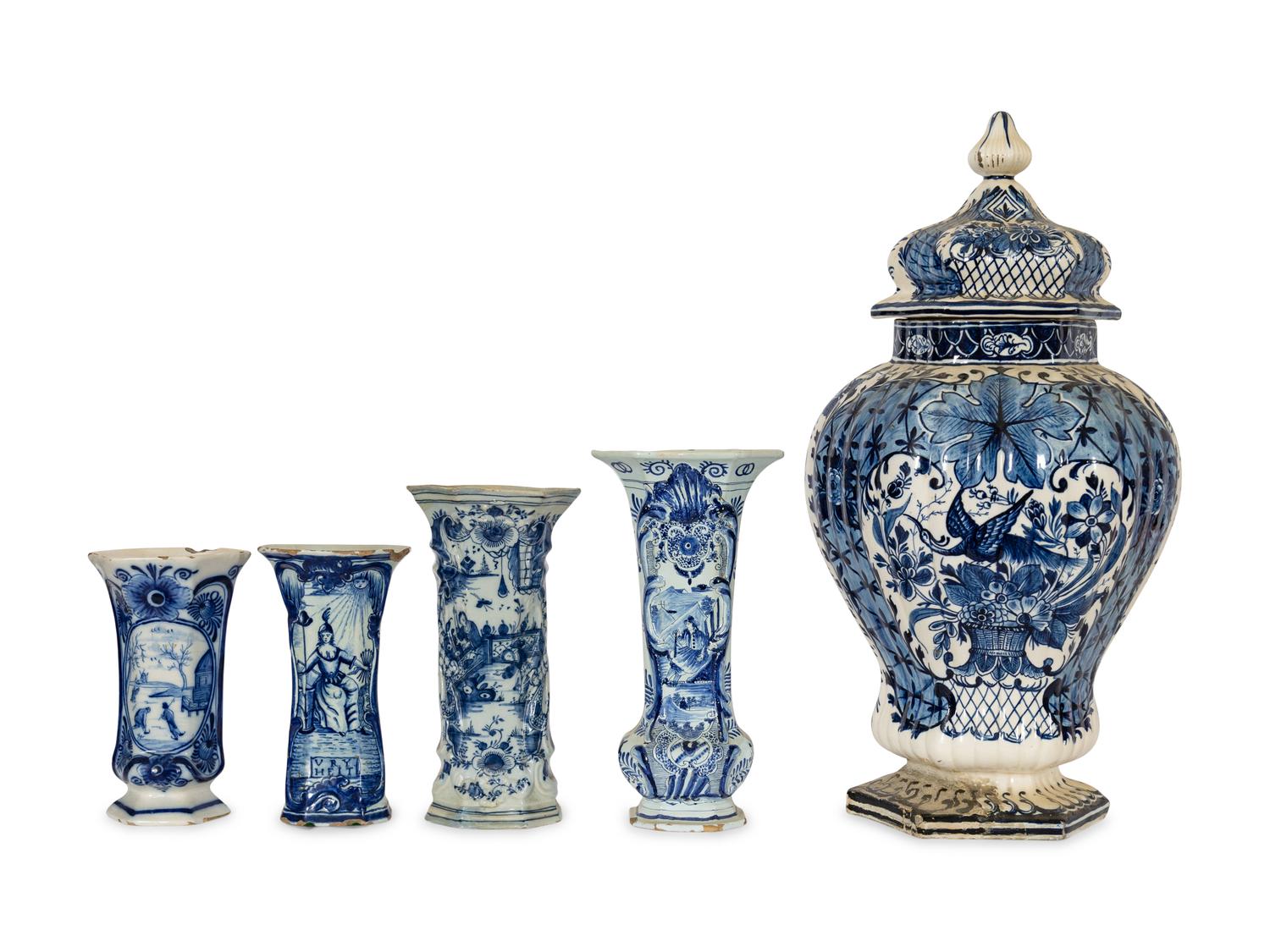Five Blue and White Delftware Vessels