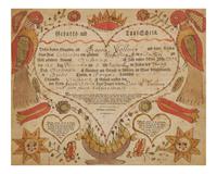 A Printed and Hand-Colored Birth and Baptism Record for George Kolmer, Johann Jacob Friedrich Krebs (1749-1815), Pennsylvania