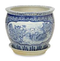 A Chinese Blue and White Porcelain Jardiniere with Undertray