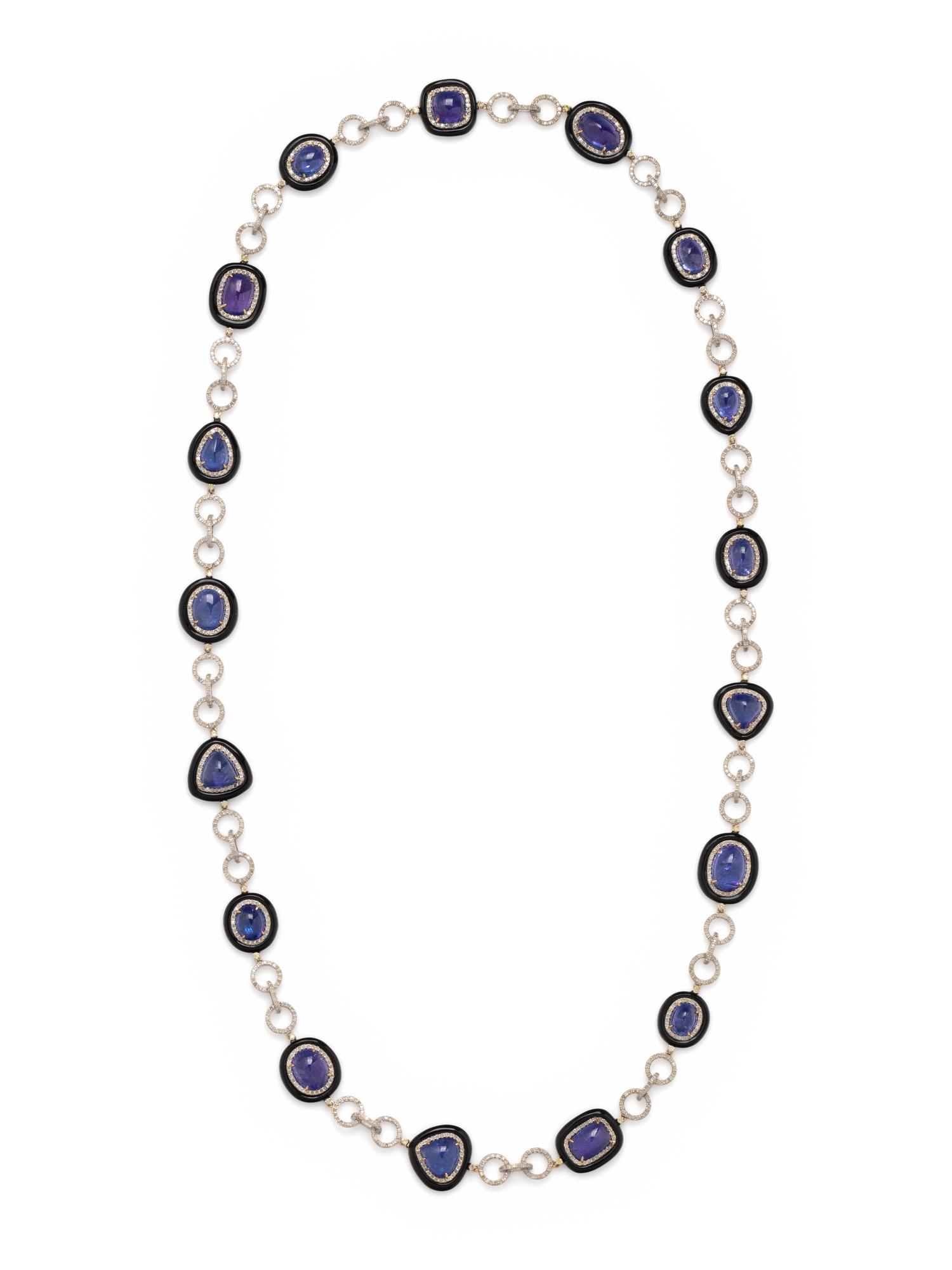 TANZANITE, BLACK ONYX AND DIAMOND NECKLACE