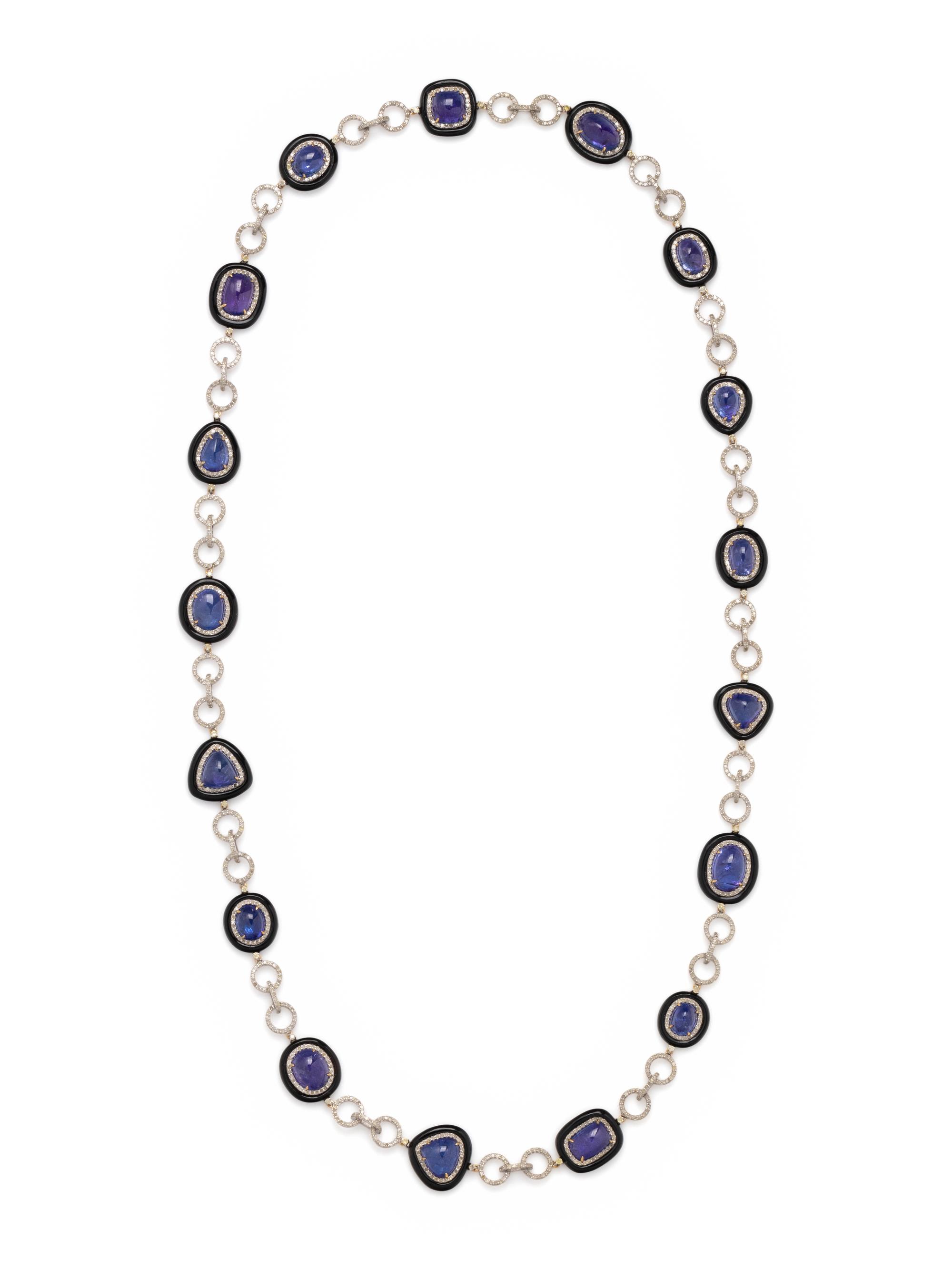 TANZANITE, BLACK ONYX AND DIAMOND NECKLACE