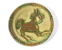 A Slip-Decorated Earthenware Plate with Horse, 20th Century