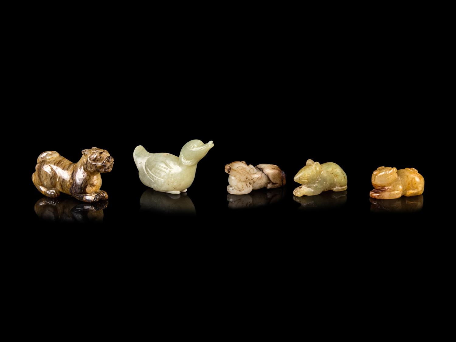 Five Chinese Jade and Hardstone Figures of Animals