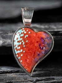 Sterling Silver and Micro-mosaic Inlay Heart Pendant