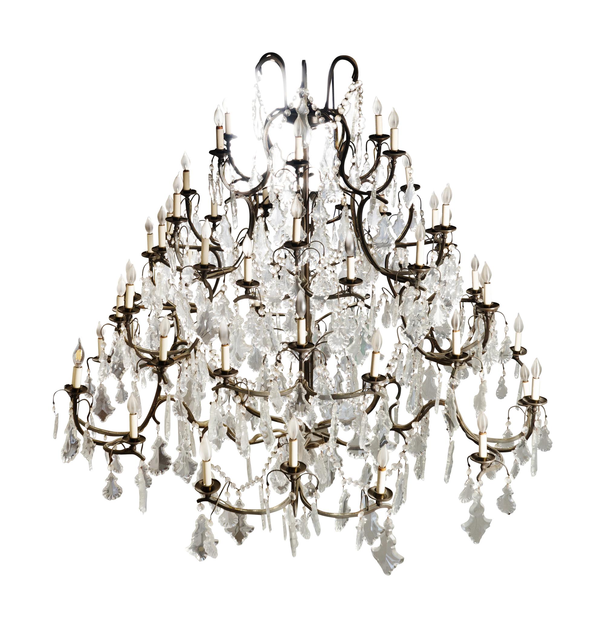 A Louis XV Style Bronze and Glass Sixty-Light Chandelier — 20TH CENTURY