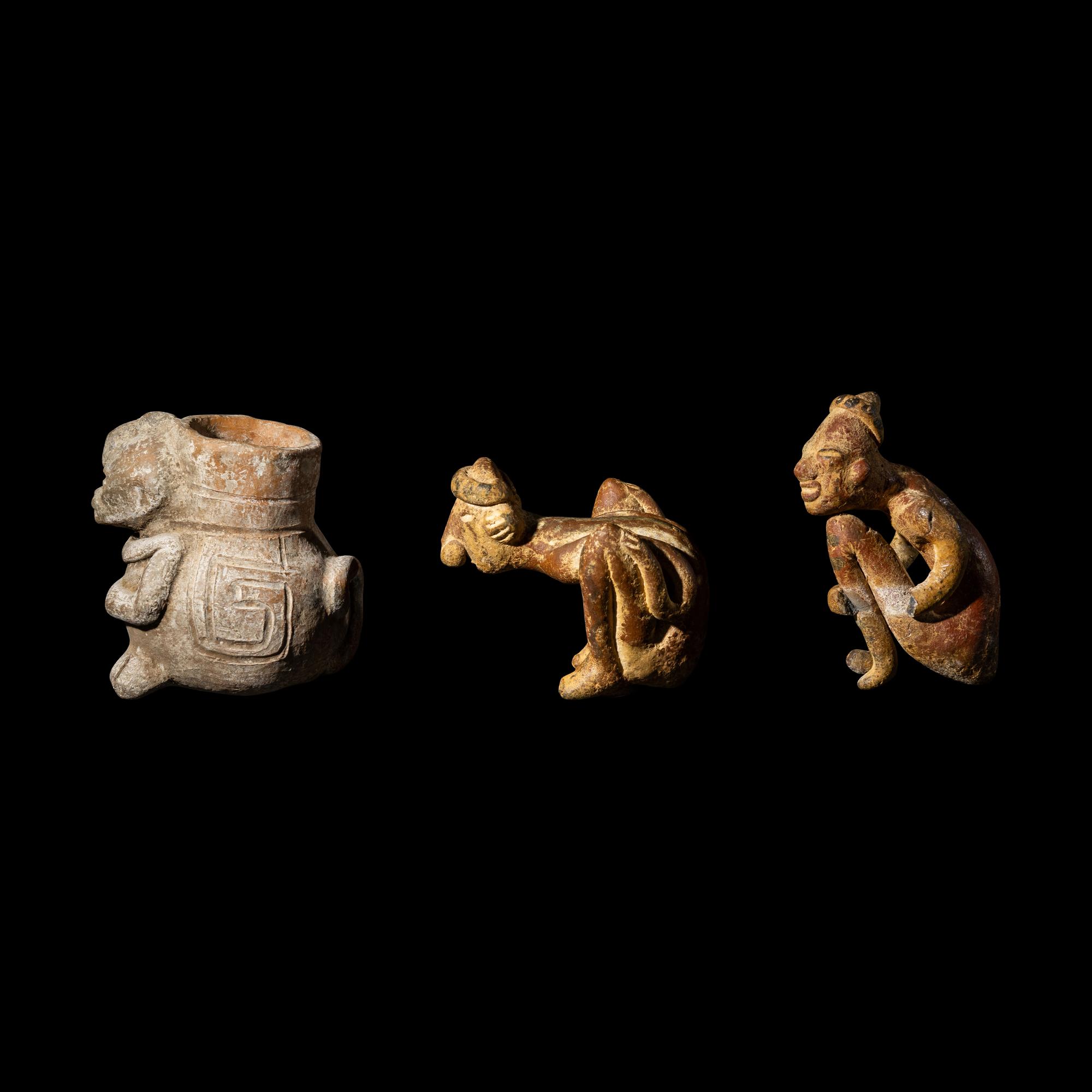 Two Nayarit Chinesco Figures and a Pre-Columbian Terracotta Figural Vessel