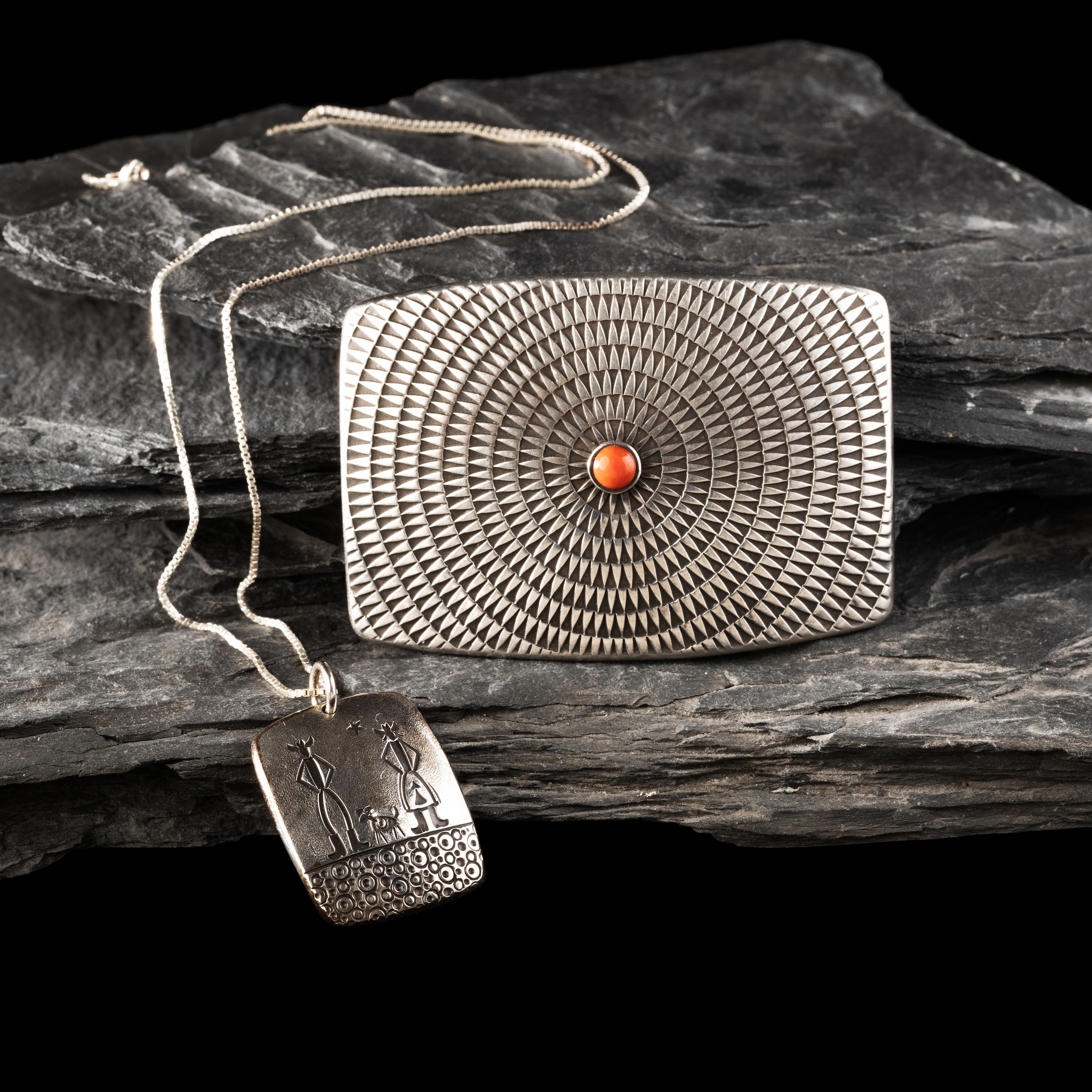 Norbert Peshlakai (Diné, b. 1953) — Silver Belt Buckle and Pendant