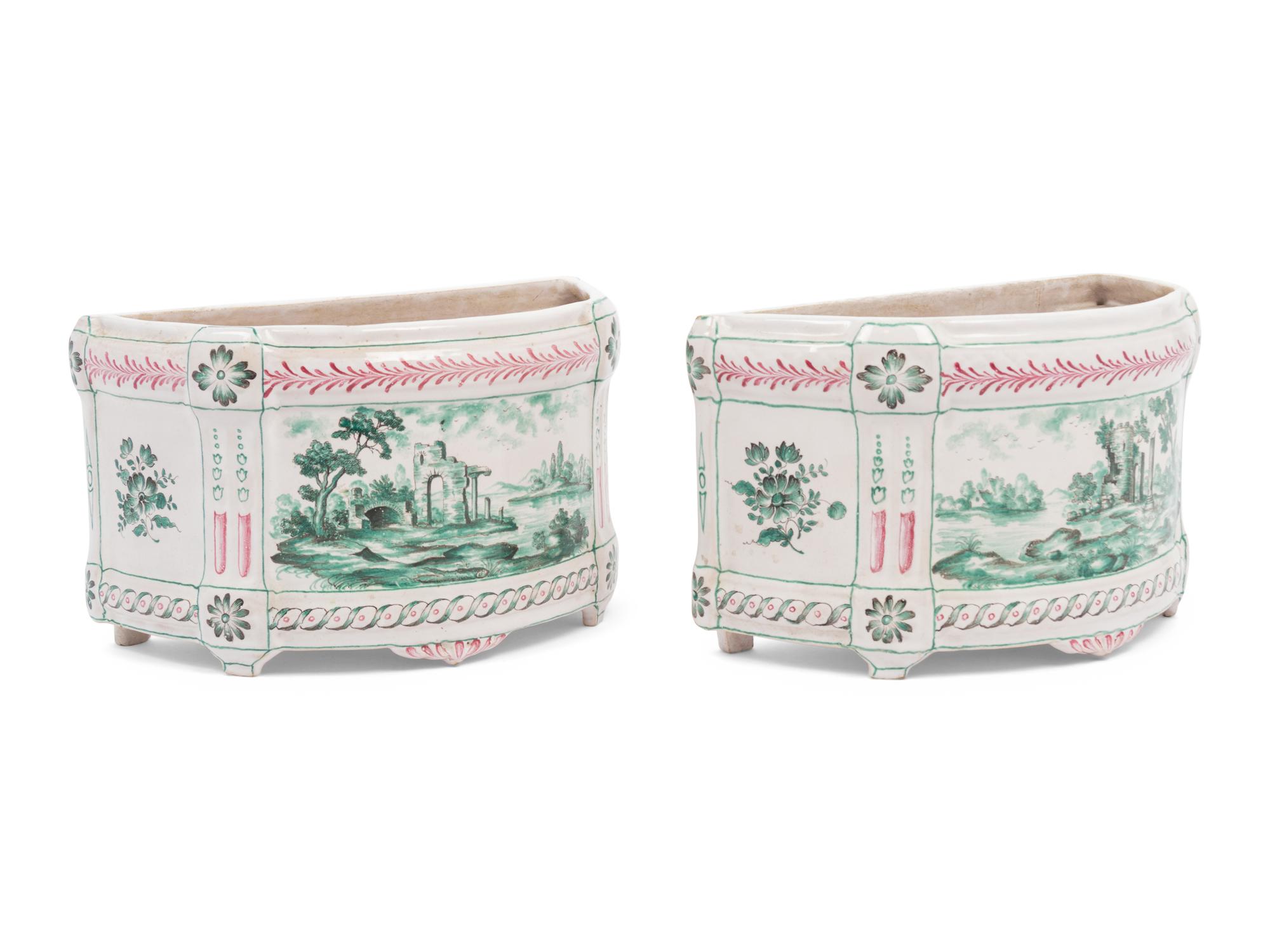 A Pair of French Faience Cache Pots