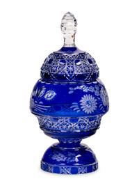 A Cobalt Cut-to-Clear Glass Jar and Cover