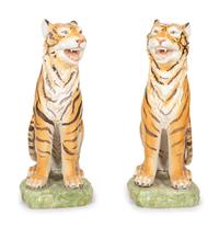 A Pair of Italian Glazed Ceramic Seated Tigers