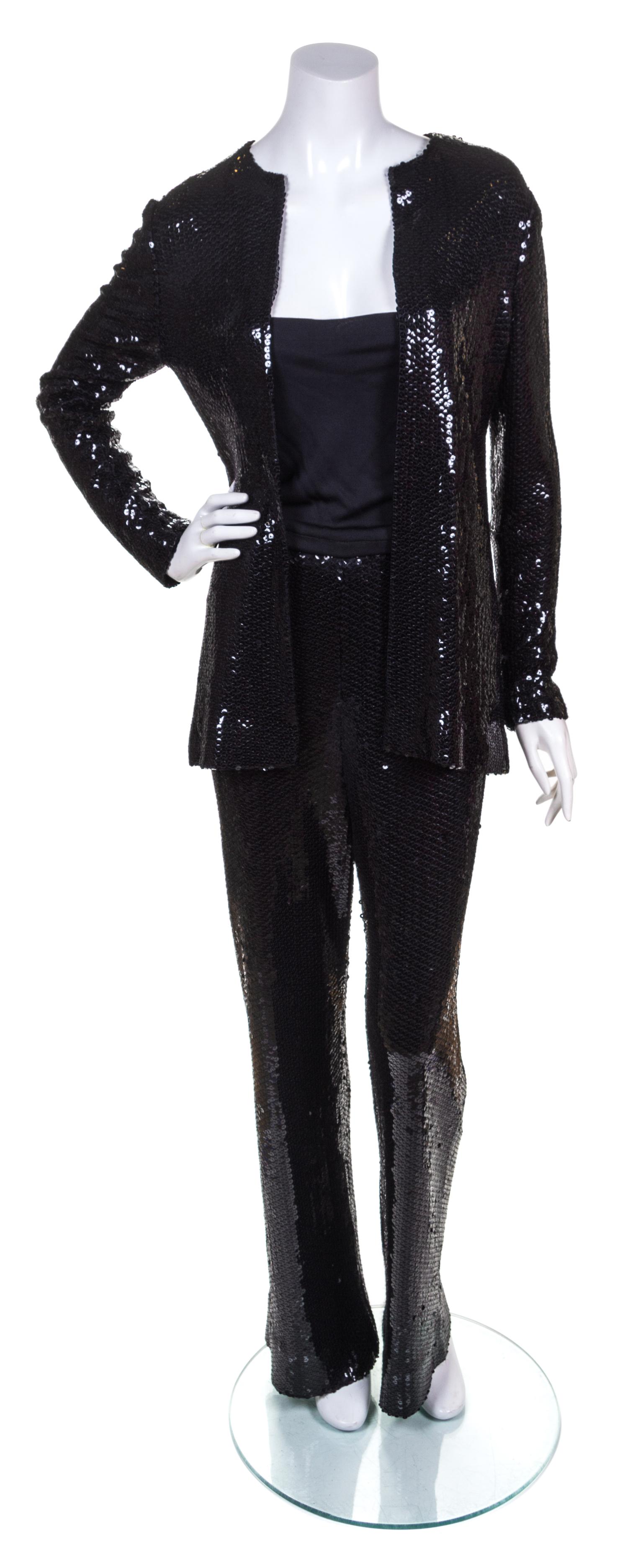 A Halston Black Sequin Pant Ensemble, Size 12 .