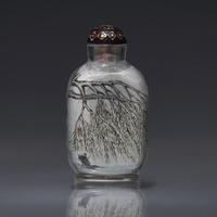 A Miniature Chinese Interior-Painted Glass Snuff Bottle, Meng Zishou, 1906 — 1906年 孟子受作玻璃內畫柳樹雙燕圖小鼻煙壺