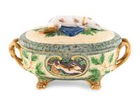A Minton Majolica "Gun Dog" Game Pie Dish and Cover