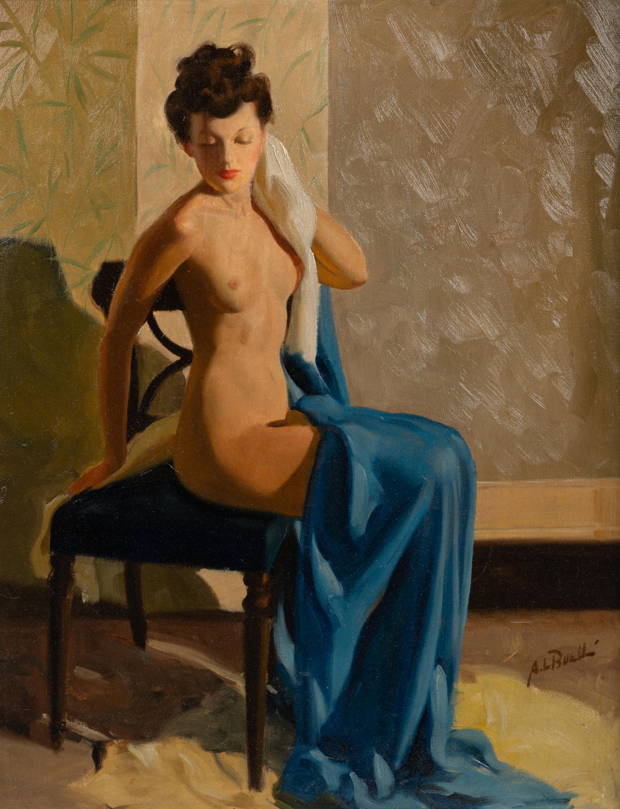 Seated Nude with Blue Drapery