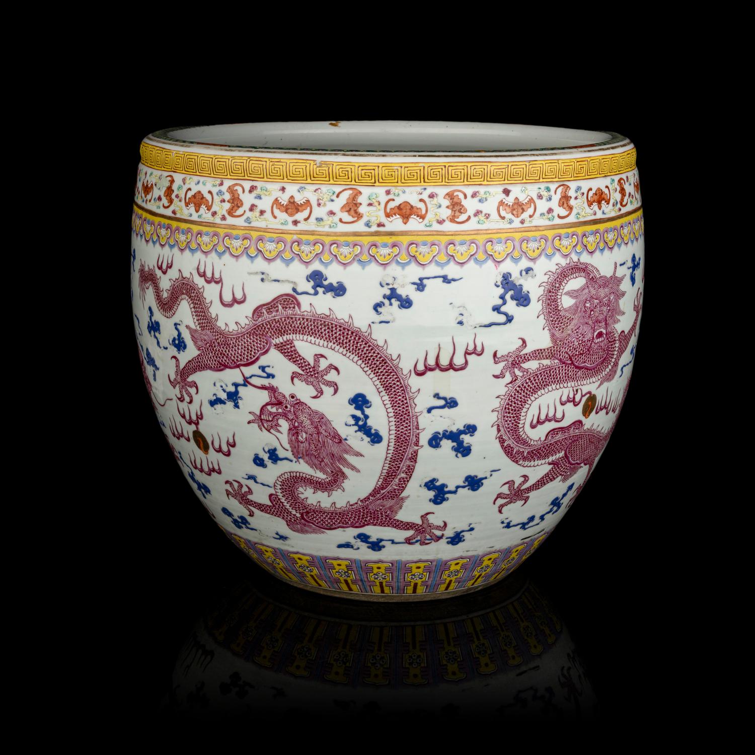 A Large Chinese Famille Rose 'Dragon' Porcelain Jardinière