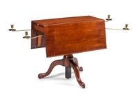 A George III Mahogany Drop-Leaf Telescoping Quartet Stand with Brass Candle Arms