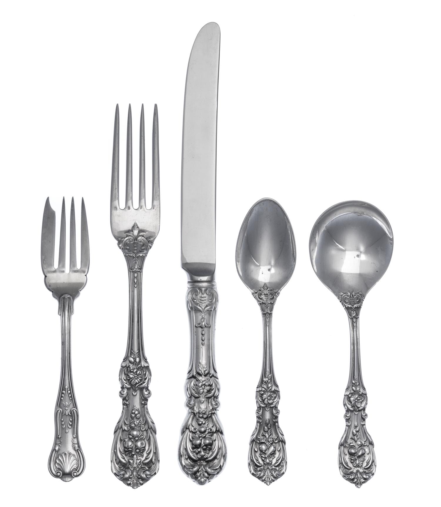 An American Silver Flatware Service, Reed and Barton, Taunton, MA, Francis I pattern, comprising: 20 dinner forks 26 dinner knives 17 l