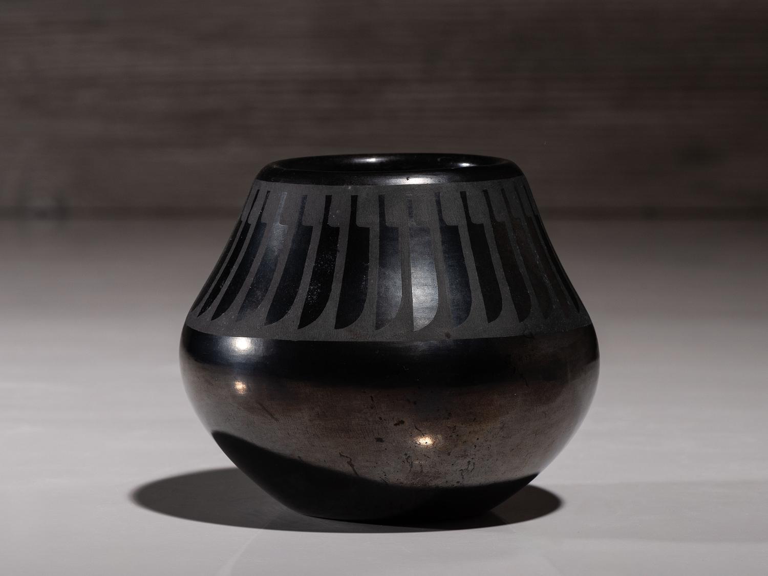 Blackware Pottery Jar, with Gunmetal Finish June 1962