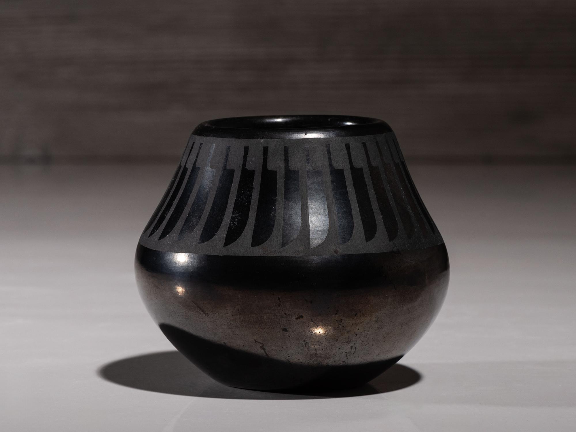 Blackware Pottery Jar, with Gunmetal Finish June 1962