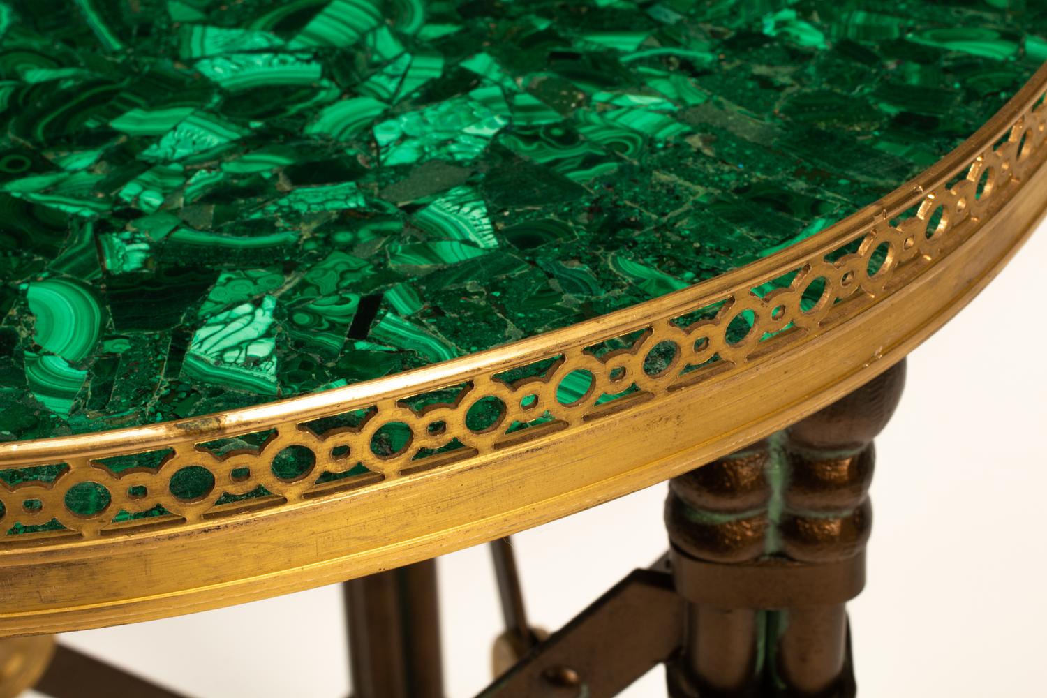 A French Neoclassical Style Patinated Malachite-Top Table