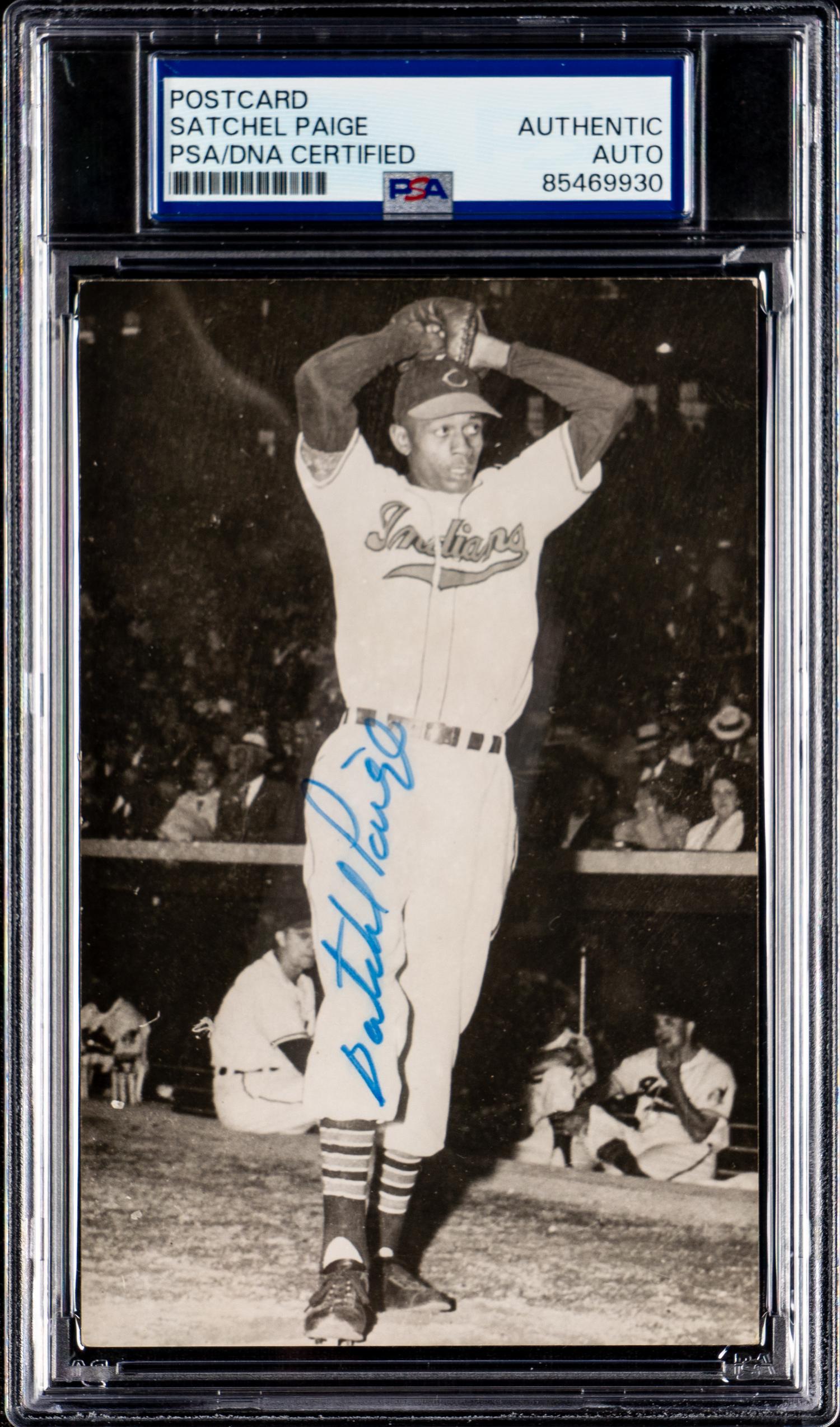 A Satchel Paige Signed Autograph Vintage Cleveland Indians Postcard (PSA ENCAPSULATED)