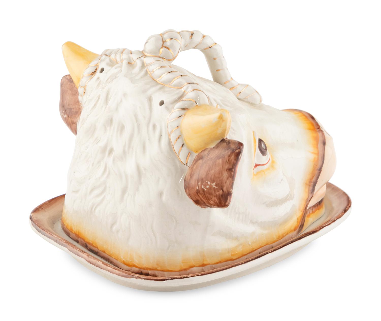 A Whimsical Glazed Earthenware Steer-Form Cheese Dome