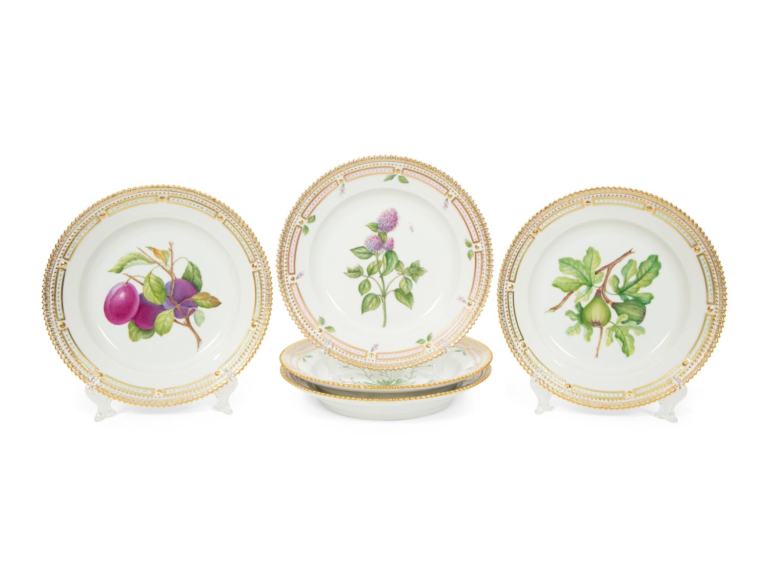 Fourteen Royal Copenhagen Flora Danica Porcelain Salad Plates