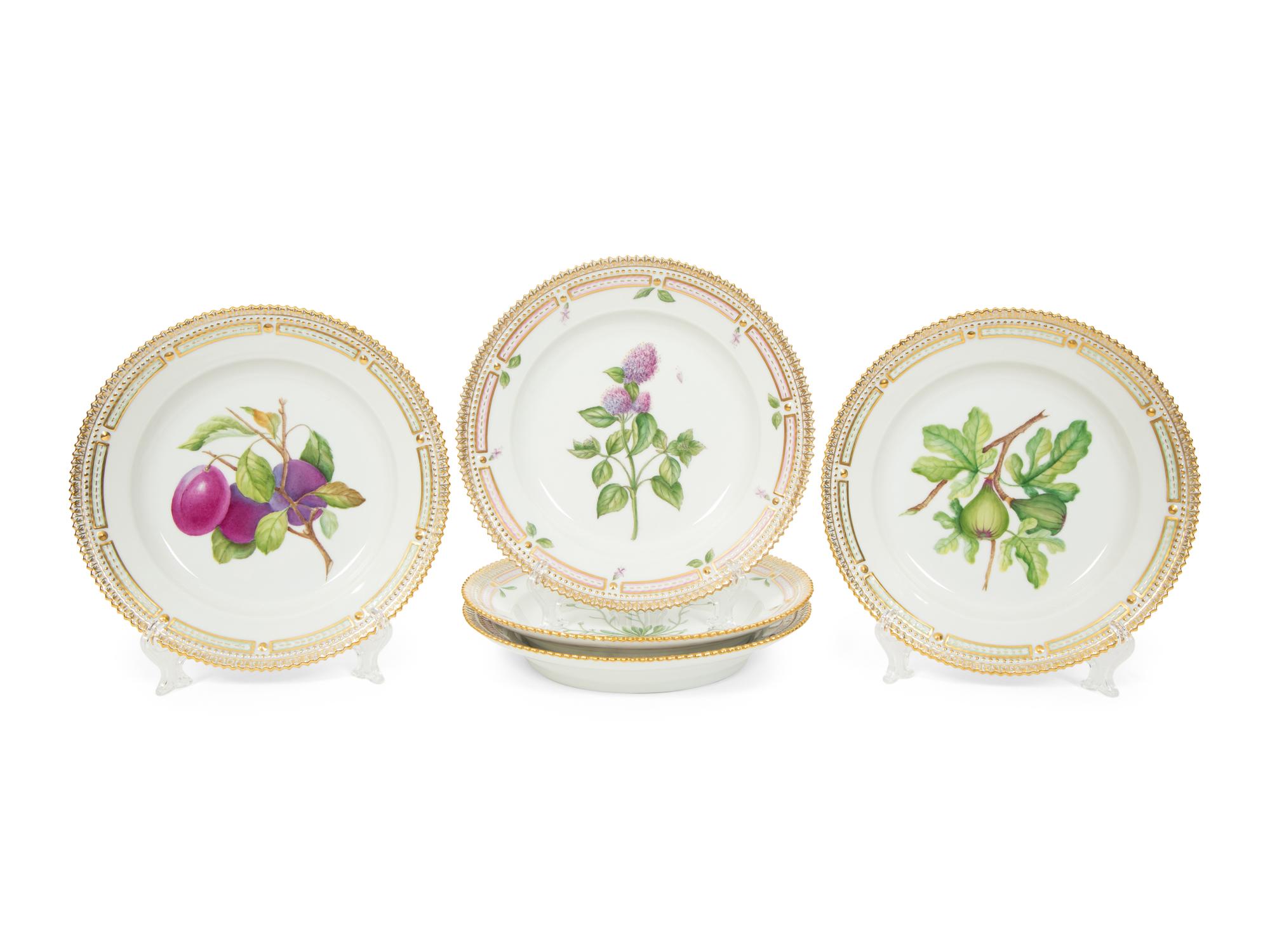 Fourteen Royal Copenhagen Flora Danica Porcelain Salad Plates