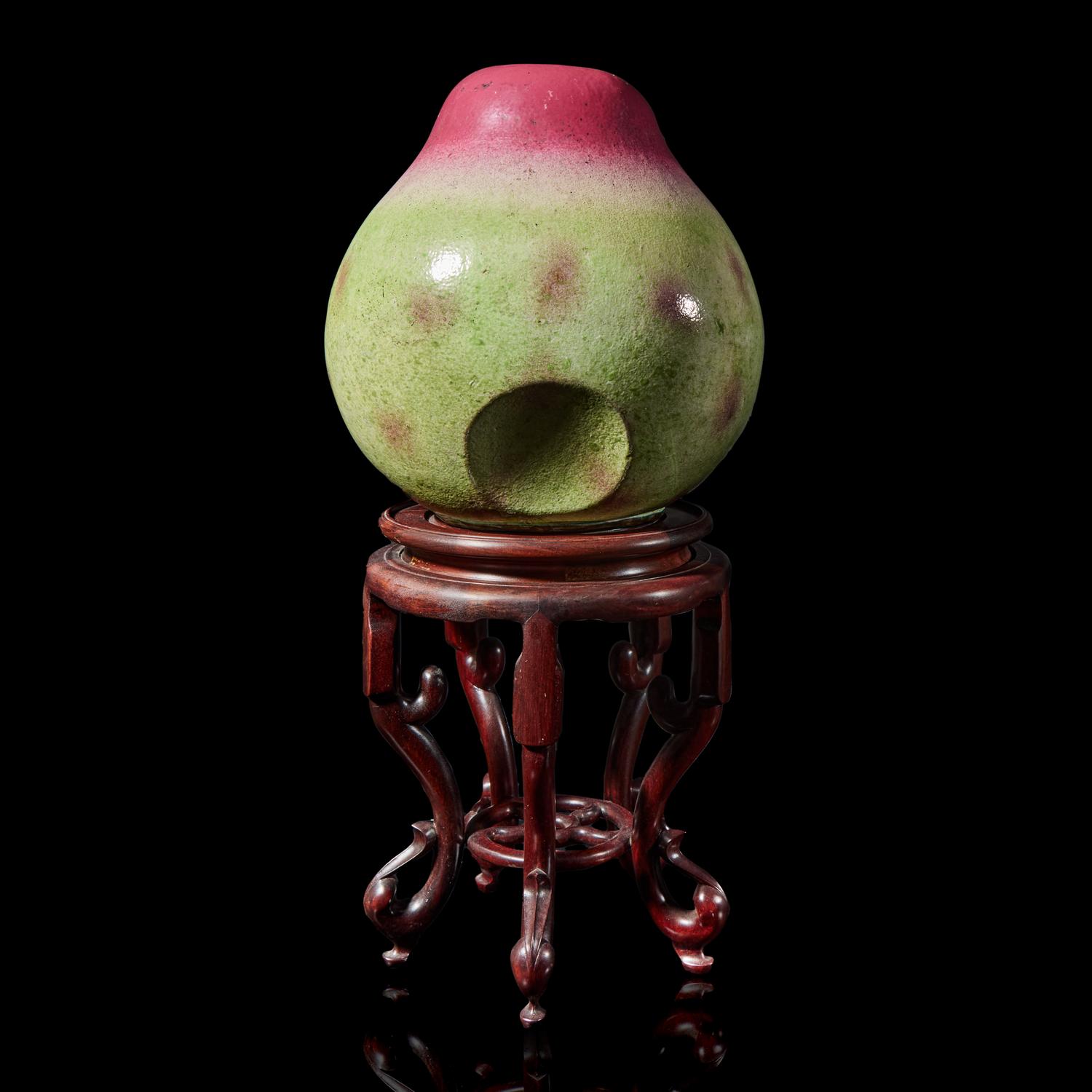A Large Chinese Famille Rose Model of a Peach, 20th Century 近代 粉彩大壽桃擺件 帶木座