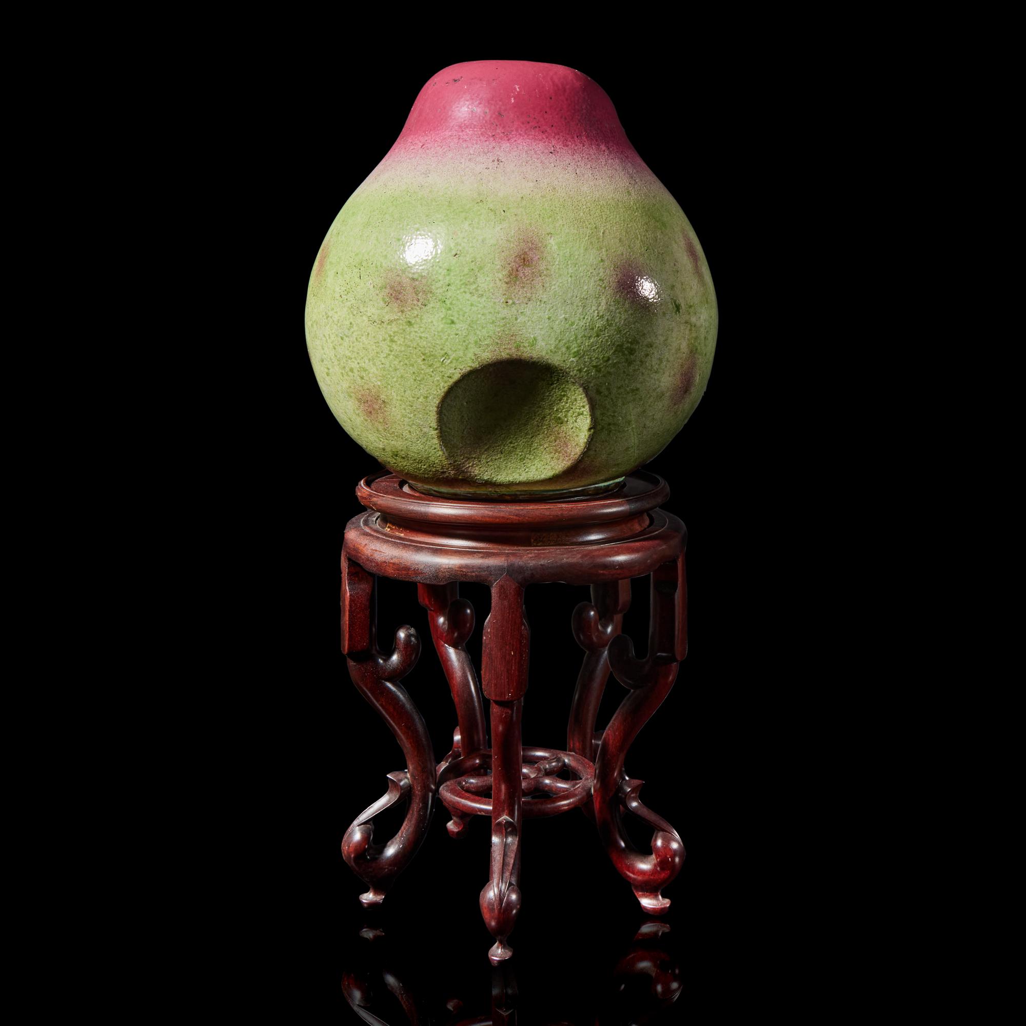 A Large Chinese Famille Rose Model of a Peach, 20th Century 近代 粉彩大壽桃擺件 帶木座