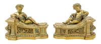 A Pair of French Gilt Bronze Figural Chenets Width 10 3/4 inches. — 19TH CENTURY
