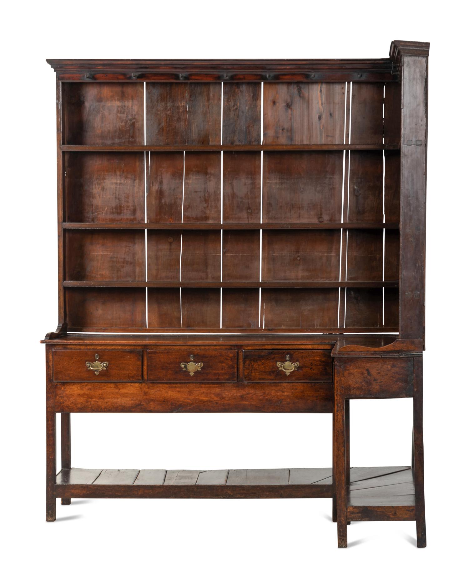An Unusual English Oak Corner Welsh Dresser