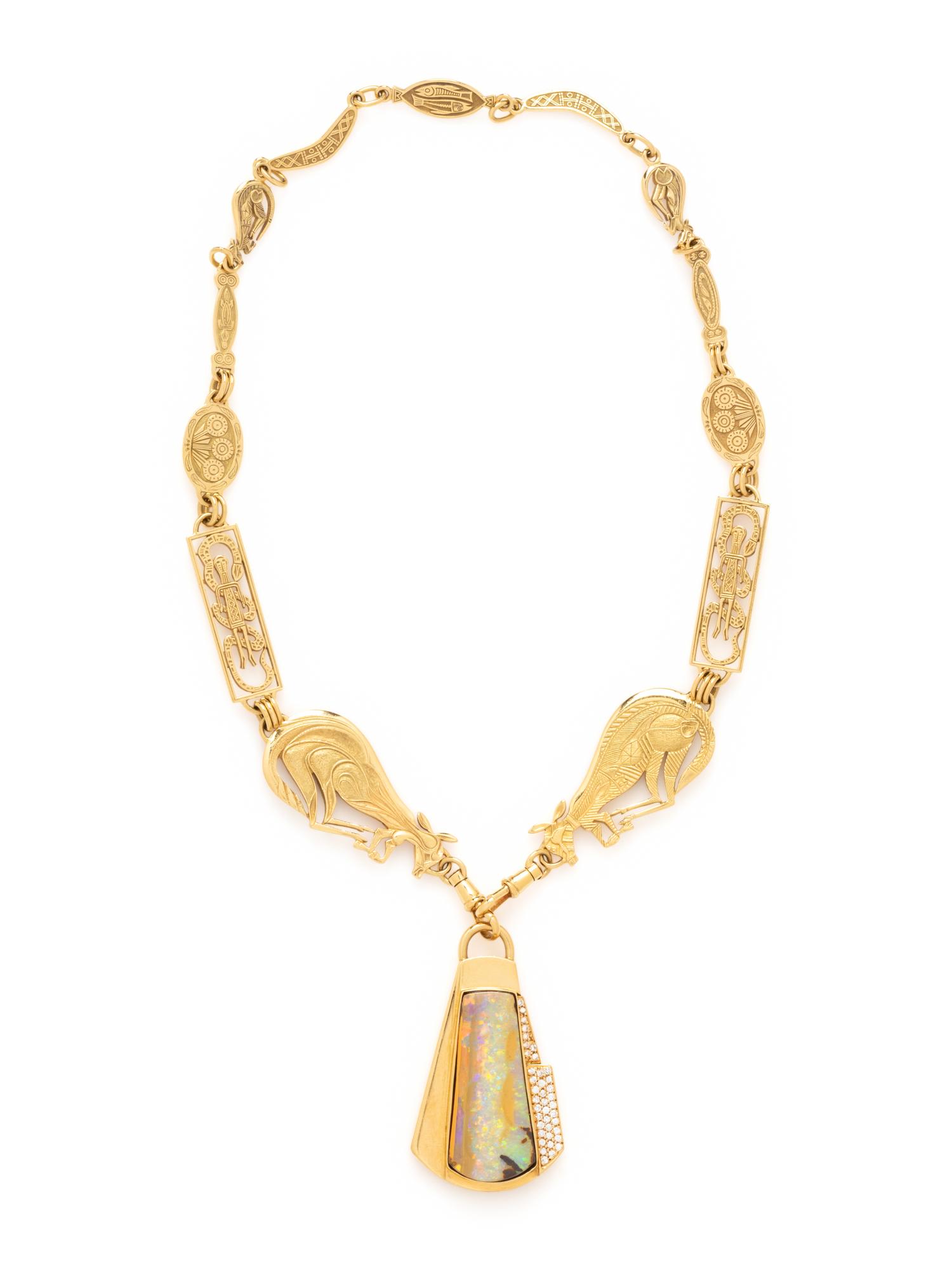OPAL AND DIAMOND PENDANT WITH YELLOW GOLD CHAIN AND EARRINGS