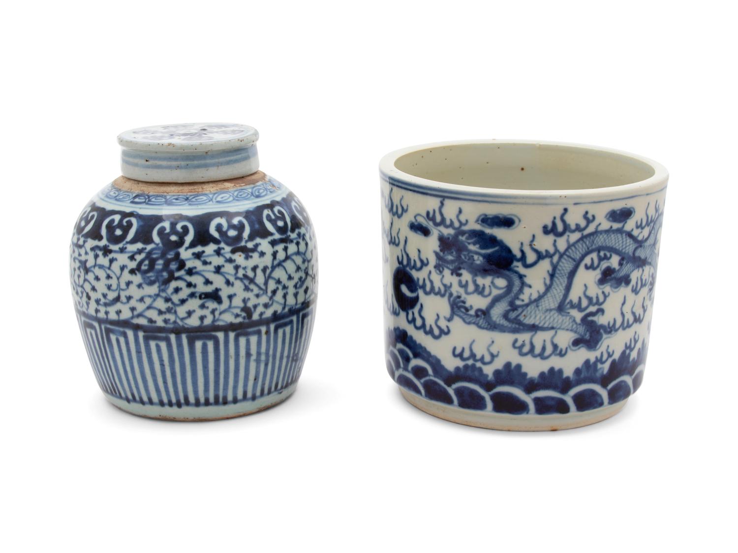 Two Chinese Blue and White Porcelain Articles — 19TH CENTURY