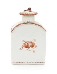 A Chinese Export Brown Enameled Porcelain Tea Caddy Height 5 1/4 inches. — 19TH CENTURY