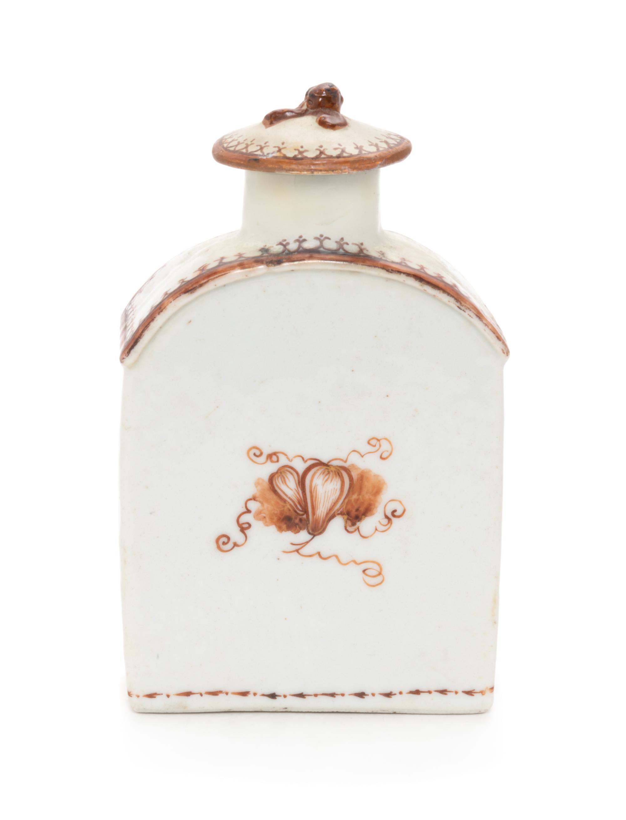 A Chinese Export Brown Enameled Porcelain Tea Caddy Height 5 1/4 inches. — 19TH CENTURY