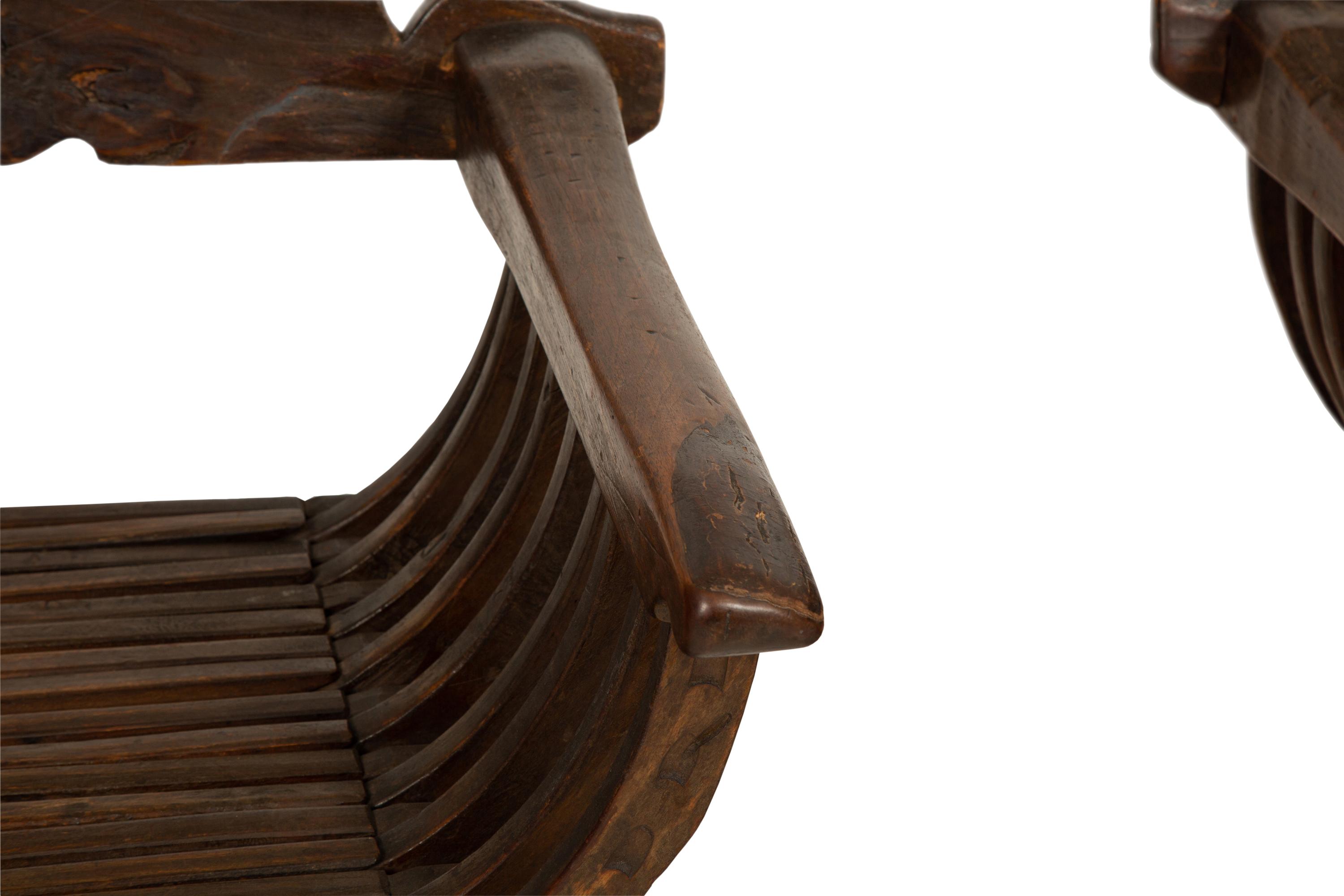 A Pair of Italian Walnut Savonarola Folding Chairs