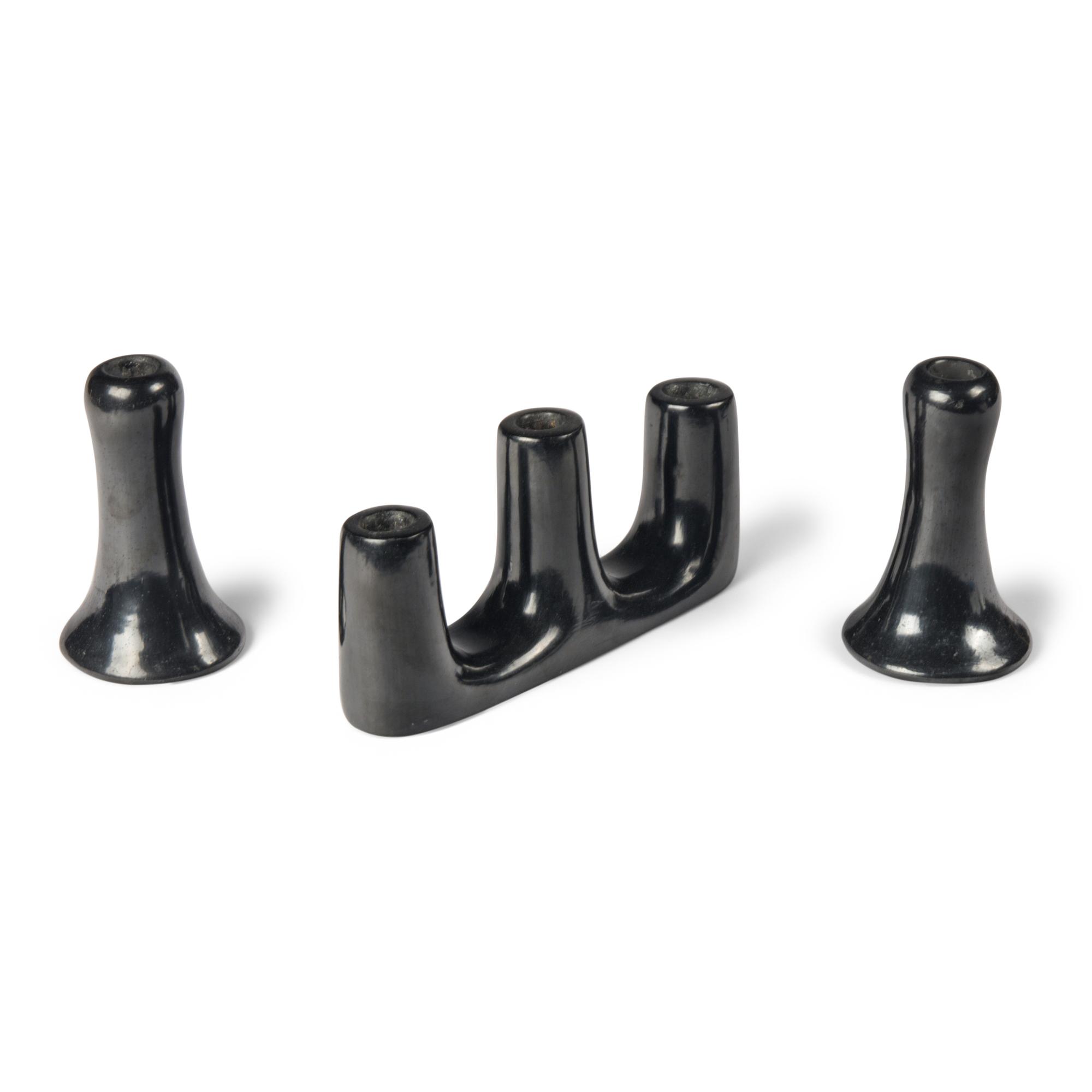 Santana and Adam Martinez (San Ildefonso, 1909-2002 / 1903-ca 2000) — Blackware Pottery Candlestick Holders, PLUS