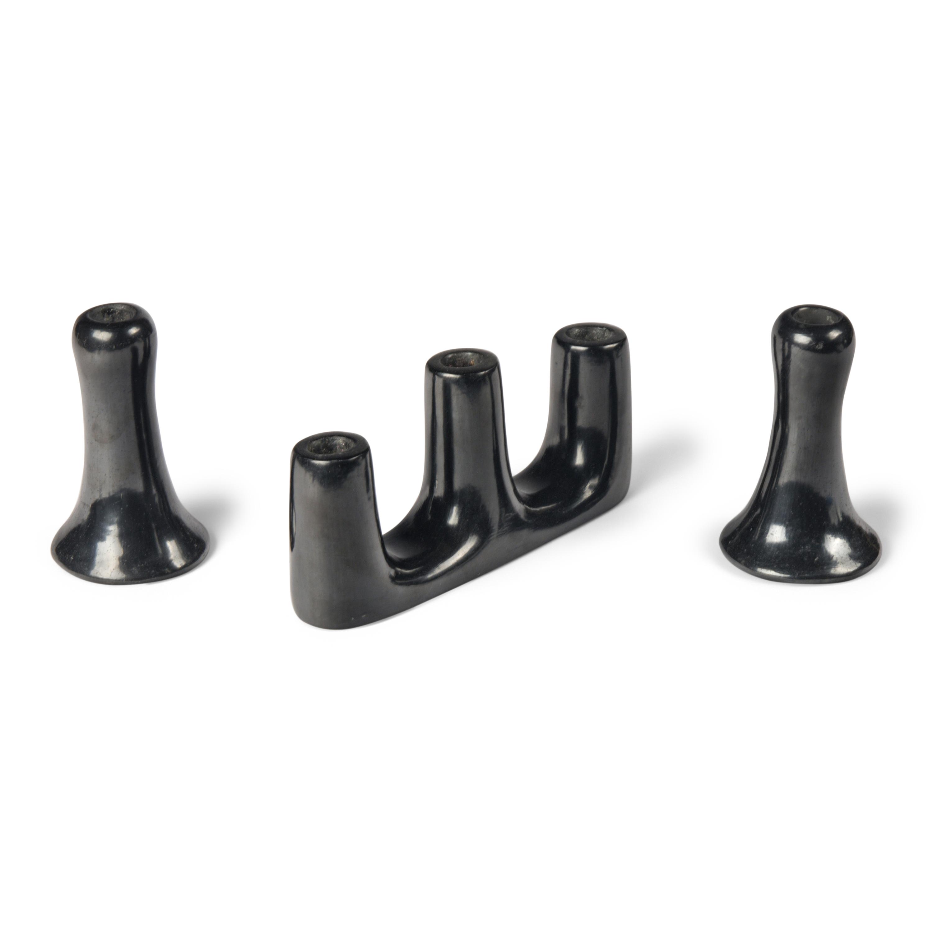 Santana and Adam Martinez (San Ildefonso, 1909-2002 / 1903-ca 2000) — Blackware Pottery Candlestick Holders, PLUS