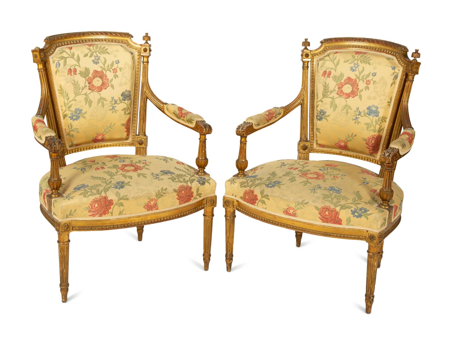 A Set of Four Louis XVI Style Giltwood Armchairs with Scalamandré Upholstery — CIRCA 1900