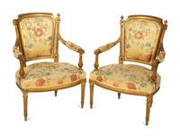 A Set of Four Louis XVI Style Giltwood Armchairs with Scalamandré Upholstery — CIRCA 1900