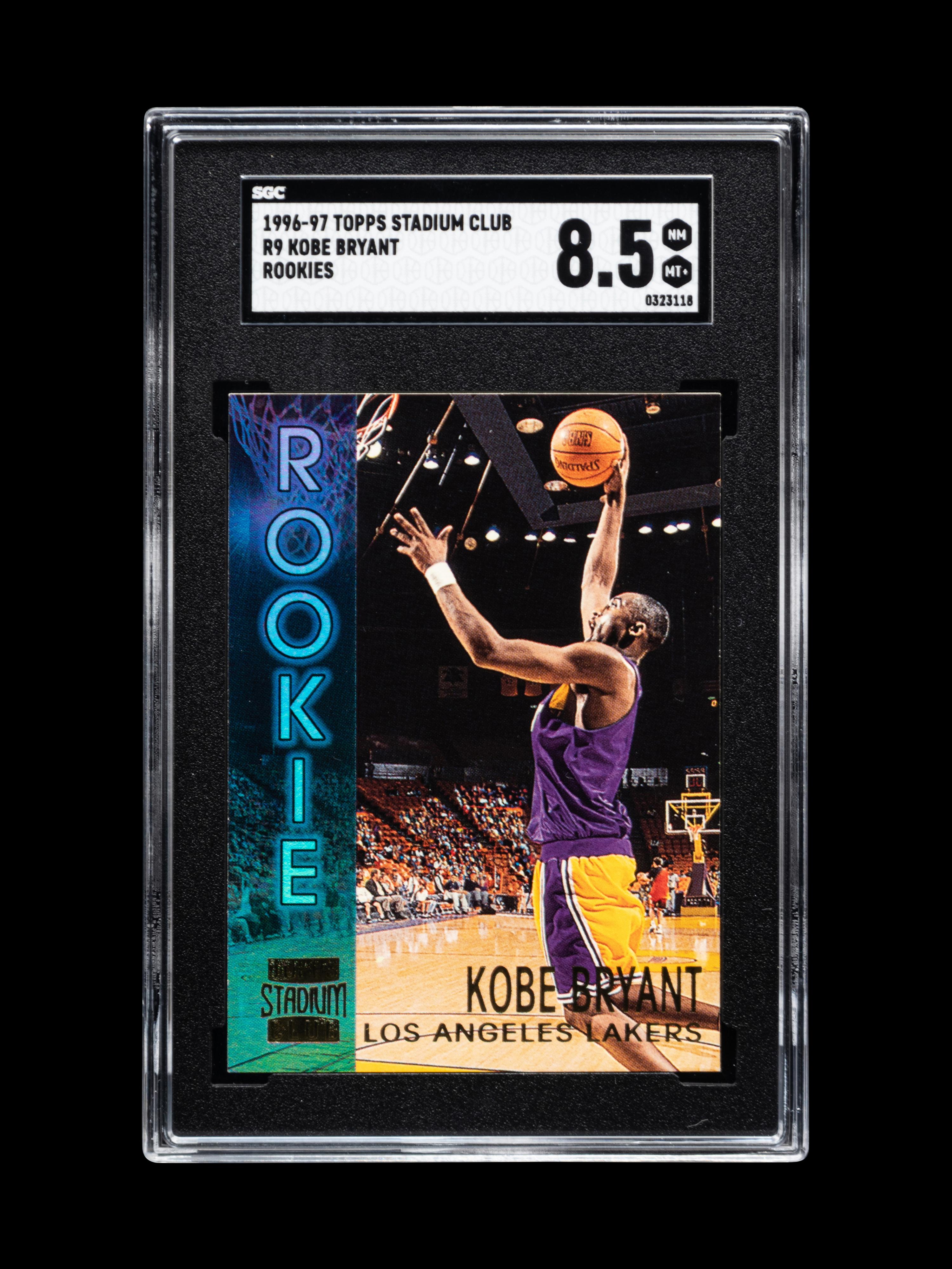 A 1996-97 Topps Stadium Club Rookies 2 Kobe Bryant Rookie Basketball Card No. R9 (SGC 8.5 NM-MT+)