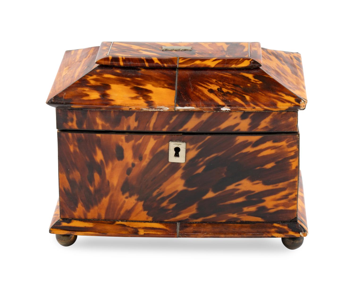 A Regency Tortoise Shell Tea Caddy