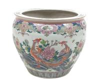 A Chinese Export Porcelain Famille Rose Fish Bowl Height 18 x diameter 28 3/4 inches. — 20TH CENTURY