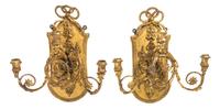 A Pair of Continental Giltwood Three-Light Sconces, Height 17 3/4 inches.