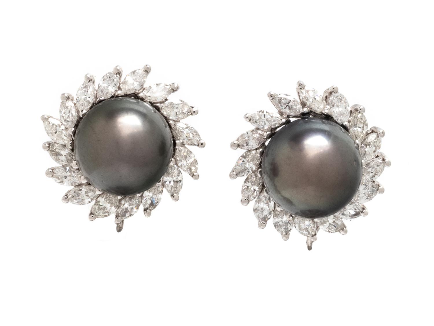 DIAMOND AND GRAY CULTURED PEARL CONVERTIBLE EARRINGS